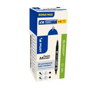 PILOT - Lot de 20 Twin Marker - Marqueur Permanent 2 en 1 - Tracé Ultra Précis Multi Surfaces - En Plastique Recyclé - Noir - Double Pointe Fine et Extra-Fine