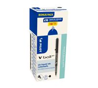 Pilot V Ball Stylo roller encre liquide à capuchon pointe moyenne 0,7 mm noir (Pack Promo 16 + 4 OFFERTS)