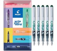 PILOT V Pen - Lot de 5 stylos plume jetables effaçables - Pointe de 0,6 mm - Ligne moyenne - Dans une enveloppe emballage cadeau - Encre verte