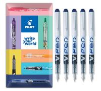 Pilot V PEN - Lot de 5 stylos plume jetables effaçables - Pointe de 0,6 mm - Ligne moyenne - Portefeuille - Encre bleue
