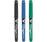 PILOT V Sign Pen - Lot de 3 marqueurs à pointe fine - Pointe de 2 mm - Largeur de trait de 0,6 mm - Lot de 3 - Noir, Bleu et Vert