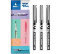 PILOT V5 Hi-Tecpoint Lot de 3 stylos à bille roulante - Pointe fine de 0,5 mm - Emballage cadeau (noir)