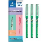 PILOT V7 Hi-Tecpoint Lot de 3 stylos à bille roulante à encre liquide Pointe moyenne 0,7 mm Emballage cadeau Vert