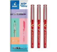Pilot V7 Hi-Tecpoint Stylo roller - Encre liquide - Pointe moyenne 0,7 mm - Pochette de 3 (Rouge)