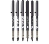 Pilot VB5 V Ball Lot de 6 stylos à bille à encre liquide, pointe en métal fine de 0,7mm, écriture de 0,4 mm, noir