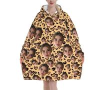 Pilou Pilou Femme Cœur Graphique Choisissez votre Photo de Visage Pull Plaid Oversize en poncho Polaire Couverture à Capuche cadeau Personnalisée sweat plaid hiver blanket chaud objet Personnalisable