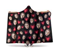 Pilou Pilou Femme Personnalisée Sweat Plaid Personnalisable Pull Plaid Capuche Votre Photo de Visage Poncho Polaire Couverture Robe Hiver Oversize Blanket Cadeau personnalisé Noël 3tailles