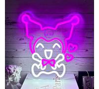 PILOYINDE Panneau néon japonais Kuromi - Jolie lumière néon Kuromi - Cœur Kawaii - Lumière LED violette - Applique murale Kuromi - Décoration de chambre à coucher - Cadeau pour garçons et filles