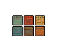 Pimpernel Lot de 6 Dessous de Verre rétro pour Le déjeuner - Dessous de Verre en liège avec résistance à la Chaleur et Protection Contre Les Taches pour Le thé, Le café et Un Usage Quotidien, 10,5 x