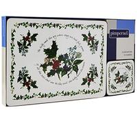 Pimpernel The Holly and The Ivy Lot de 6 Sets de Table et 6 Dessous de Verre, Bois avec Dos en liège, 30,5 x 23 cm et 10,5 x 10,5 cm