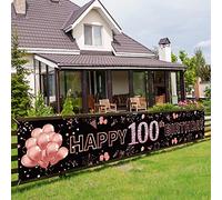 Pimvimcim Happy 100th Birthday Banner Decorations, Rose Gold for Women's Party, Outdoor-Indoor Sign (9.8x1.6ft)