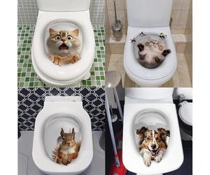 PIMXL Stickers Abattant WC, Lot de 4 Stickers Toilette avec des Animaux Mignons, Stickers Muraux De Salle De Bains Étanche Amovible Mur Animal Affiche De Voiture