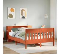 Pin massif avec étagères intégrées sommier à lattes Brun 150x200 cm | Lit bibliothèque avec sommier à lattes pin massif 150x200 cm cire marron rangement tête de lit sans matelas