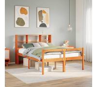 Pin massif avec étagères rangement sommier lattes Brun 140x190cm | Lit bibliothèque avec tête de lit rangement sans matelas cire marron 140x190cm bois pin massif sommier lattes chambre