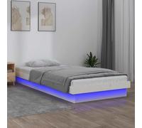 Pin massif avec lumières LED télécommandées pour chambre 75 x 190 cm blanc | Cadre de lit à LED blanc bois massif sans matelas avec tête de lit lumineuse pour chambre adulte adolescent