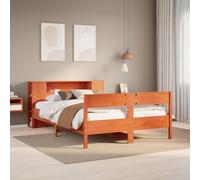 Pin massif avec rangement bibliothèque cadre stable Brun 140x190 cm | Lit bibliothèque sans matelas pin massif cire marron 140x190 cm avec sommier à lattes tête de lit rangement cadre bois