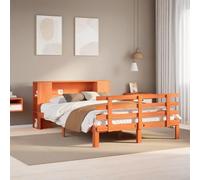 Pin massif avec rangement bibliothèque design classique Brun 140x190 cm | Lit bibliothèque avec sommier à lattes pin massif cire marron 140x190 cm rangement intégré tête de lit étagère chambre adulte