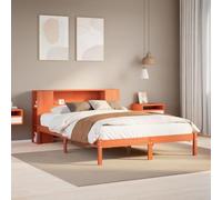 Pin massif avec rangement bibliothèque sommier à lattes Brun 140x190 cm | Lit bibliothèque sans matelas 140x190 pin massif cire marron avec sommier à lattes et rangement intégré, cadre en bois