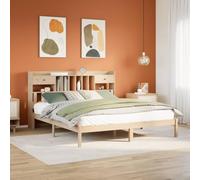 Pin massif avec rangement bibliothèque sommier à lattes Brun 180x200 cm | Lit bibliothèque sans matelas 180x200 cm bois massif de pin sommier à lattes rangement tiroirs chambre