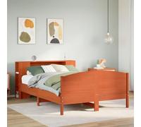 Pin massif avec rangement bibliothèque tête de lit 135x190 cm brun | Lit Bibliothèque Pin Massif 135x190 cm Cire Marron avec Sommier à Lattes, Cadre de Rangement Étagères, Tête de Lit avec