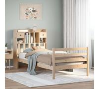 Pin massif avec rangement intégré chambre cosy 100x200 cm brun | Lit Bibliothèque 100x200 cm Sans Matelas Bois Massif Pin, Cadre de avec Tête de Rangement, Sommier à Lattes Inclus, Pied de