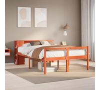 Pin massif avec rangement intégré tête de lit sommier lattes Brun 140x190cm | Lit bibliothèque sans matelas cire marron 140x190cm bois massif avec rangement et sommier à lattes pour chambre à coucher