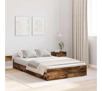 Pin Massif avec Rangement Moderne Chêne fumé 120x190 cm Marron | Cadre de lit avec rangement 4 tiroirs Chêne fumé 120x190 cm, sommier à plateaux en pin massif, tête de moderne, lit double