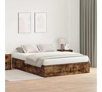 Pin Massif avec Rangement Moderne Chêne fumé 135 x 190 cm | Cadre de lit avec rangement Chêne fumé 135x190 cm Lit plateforme bois massif avec rangement caché sommier moderne