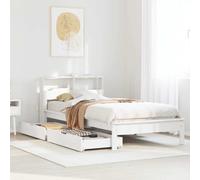 Pin massif avec rangement tiroir Lit bibliothèque chambre 90x200cm blanc | Lit Bibliothèque 90x200 Pin Massif avec 2 Tiroirs Rangement Lit Sans Matelas Blanc