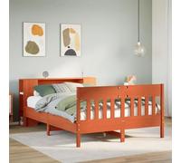 Pin massif avec tête de lit rangement sommier à lattes Brun 140x190 cm | Lit bibliothèque sans matelas pin massif cire marron 140x190 cm avec sommier à lattes et rangement intégré