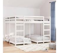 Pin Massif Chambre partagée Design Moderne 160x200 cm Blanc | Lit Superposé Triple Pin Massif 160x200 cm Blanc avec 2 Echelles Sécurité, Cadre 3 Niveaux Gain de Place pour Enfants Invités