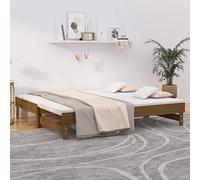 Pin massif coulissant canapé lit chambre salon 2x (75x190) cm brun | Lit Coulissant 2x(75x190) en Bois de Pin Massif Marron Miel, Canapé Lit Rétractable pour Chambre et Salon, avec Sommier à