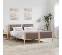 Pin massif design épuré tête de lit intégrée 150 x 200 cm Marron | Cadre de lit Marron et taupe 150 x 200 cm Bois massif en pin avec tete de lit rembourree, sommier platforme sans ressort,