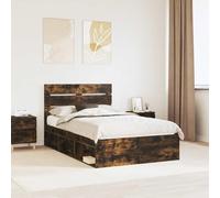 Pin Massif Design Minimaliste Modèle Moderne Marron 120 x 190 cm | Cadre de lit Chêne fumé 120x190 cm Bois de pin massif Tête de moderne Lit plateforme solide pour chambre à coucher avec