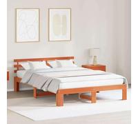 Pin Massif Design Minimaliste Moderne 140 x 200 cm Marron | Cadre de lit avec tête de Brun cire 140 x 200 cm Pin massif Lit double bois massif robuste sommier à lattes design scandinave
