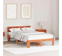 Pin massif design minimaliste tête de lit rectangulaire Marron 120 x 190 cm | Cadre de lit avec tête de Brun cire 120x190 cm Pin massif Moderne Sommier à lattes Inclus Lit double renforcé