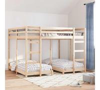 Pin Massif Design Moderne Marron 160 x 200 cm | Lit Superposé Triple 160x200 Pin Massif Marron 3 Couchages Échelle Sécurité Barrière Enfant Chambre Economiseur Espace Bois
