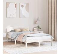 Pin Massif Design Moderne tête de lit 135 x 190 cm Blanc | Cadre de lit avec tête de Blanc 135 x 190 cm Pin massif Lit double moderne solide avec sommier à lattes facile à monter