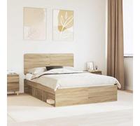 Pin Massif Design Moderne tête de lit 140 x 190 cm Marron | Cadre de lit Sonoma 140x190 cm Bois de pin massif avec tête de sommier à lattes inclus, lit double robuste facile à assembler