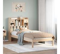 Pin massif durable rangement intégré sommier lattes Brun 90x190 cm | Lit bibliothèque 90x190 cm sans matelas en bois de pin massif avec rangement et sommier à lattes pour petit espace chambre
