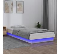 Pin massif lumineux LED télécommandé classique blanc 90 x 190 cm | Cadre de lit à LED blanc bois massif sans matelas avec tête de lit lumineuse et rangement intégré pour chambre moderne style