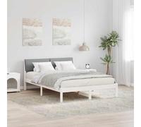 Pin Massif Moderne avec tête de Lait Blanc 160x200 cm | Cadre de lit plateforme avec tête de lit rembourrée Blanc et gris clair 160x200 cm en pin massif, sommier non requis, style