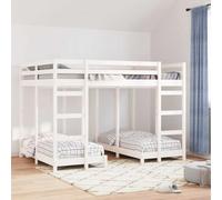 Pin Massif Moderne Chambres partagées Triple 140 x 200 cm Blanc | Cadre de lit superposé triple Blanc 140x200 cm Pin massif 3 couchages échelle sécurité gain de place chambre enfants invités