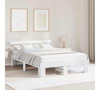 Pin Massif Moderne Design épuré Chambre Contemporaine 150 x 200 cm Blanc | Cadre de lit avec tête de Blanc 150 x 200 cm Pin massif Lit à plateforme moderne solide pour chambre adulte châssis renforcé
