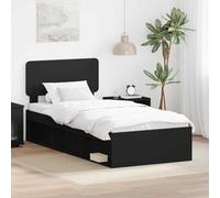 Pin Massif Moderne épuré 90x200 cm Noir | Cadre de lit avec tête de Noir 90 x 200 cm Pin massif Lit plateforme moderne solide pour chambre adulte enfant châssis