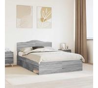 Pin Massif Moderne Gris Sonoma 140 x 200 cm | Cadre de lit Gris Sonoma 140x200 cm Bois de pin massif avec tête de lit, sommier à lattes inclus, literie double moderne pour