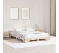Pin Massif Moderne Style scandinave 140 x 200 cm Marron | Cadre de lit Naturel 140x200 cm Pin massif Lit double Bois robuste Moderne Sommier à lattes Fixe Design Scandi Chambre à