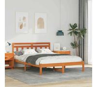 Pin Massif Moderne tête de lit 140 x 190 cm Marron | Cadre de lit Marron 140 x 190 cm Pin massif Sommier inclus Moderne Tête de lit Solide Design Scandinave