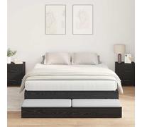 Pin Massif Rangement Moderne Chêne Noir 160cm 2 tiroirs | Cadre de lit avec rangement Chêne noir 160 cm Bois d'ingénierie Lit king avec 4 tiroirs robuste moderne sans sommier
