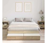 Pin Massif Rangement Moderne Chêne Sonoma 140 cm | Cadre de lit avec rangement et tiroirs Chêne Sonoma 140 cm, sommier intégré moderne avec 4 tiroirs, literie 190x140, bois